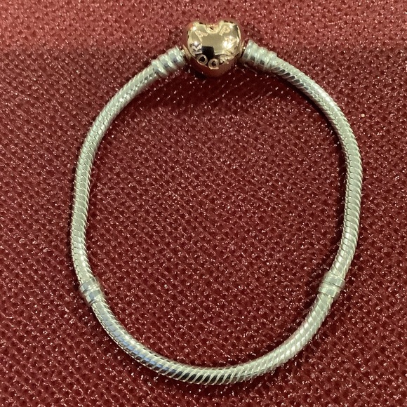 Pandora Jewelry - Pandora Moments Sterling Silver Snake Chain Bracelet,Gold Heart Clasp, Brand New